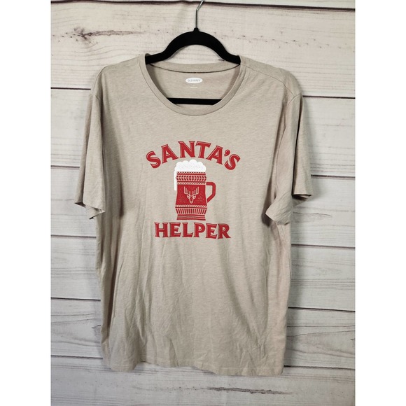 Old Navy Tops - Old Navy Womens Beige Santa's Helper Crew Neck Short Sleeve‎ T-Shirt Size Large